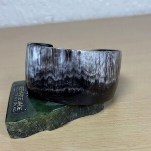 Handcrafted plastic Horn Cuff Bracelet in Black and Ivory Tones